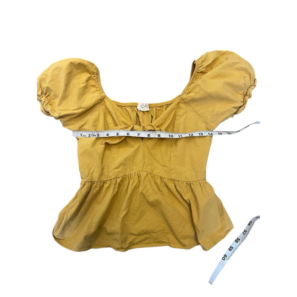 Sienna Sky Mustard Peplum Puff Sleeve Tie Front Cottagecore Top Medium - Picture 9 of 11